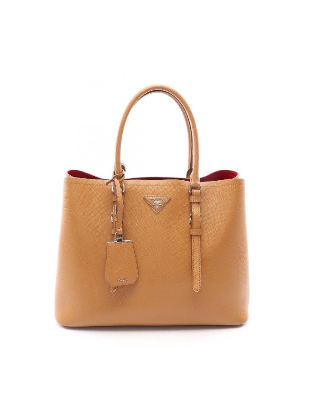 Prada Tote Bag Triangle Logo Brown Saffiano Leather 2-Way